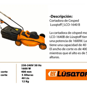 Cortadora de pasto eléctrica Lüsqtoff 1600w LCO-1640B con Bolsa Recolectora